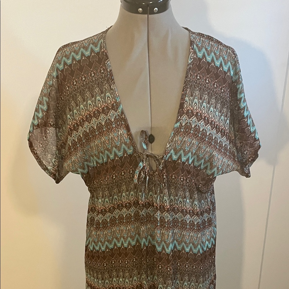 Elegant Brown and Teal Maxi Dress